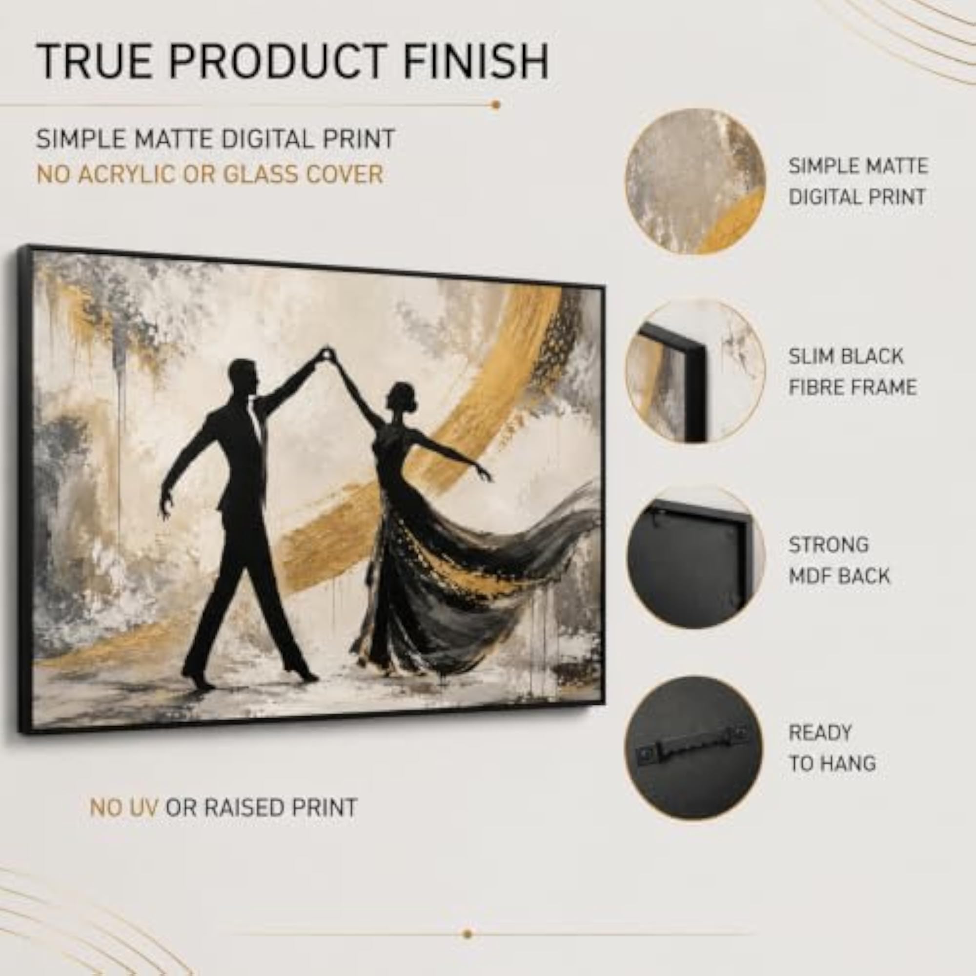 Abstract Dancing Couple Wall Art with Black Frame, 30 × 20 Inch